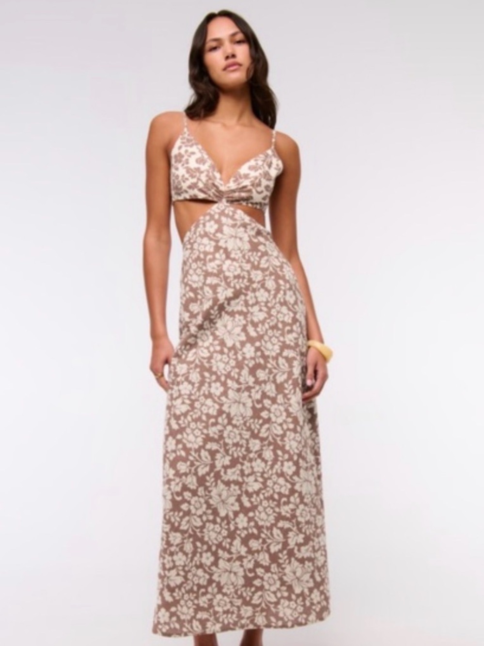 NWT Abercrombie & Fitch Julia Slip Taupe and Cream Floral Cutout Maxi Dress $129